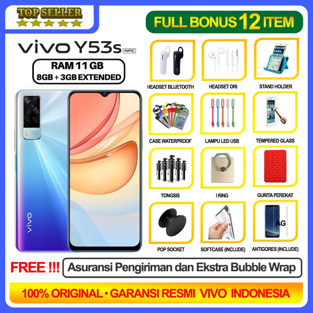 VIVO Y53S Y53 S RAM 11GB 8GB + 3GB extended ROM 128GB 11/128 8/128 GB GARANSI RESMI