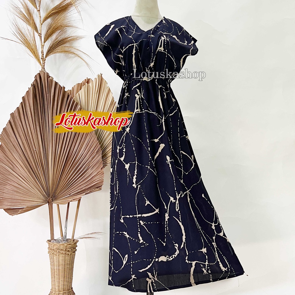 Dress Manohara Bali Panjang Mawar-Retak navy