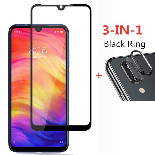 3 In 1 Tempered Glass For Xiaomi Redmi Note 7 Pro Screen Protector + Camera Lens Glass + Metal Ring