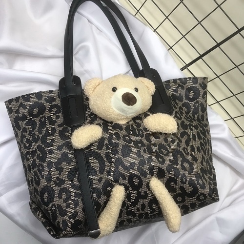 Tas Bahu Tote Shoulder Bag Wanita Remaja Fashion ala Korea Boneka Bear Motif Leopard