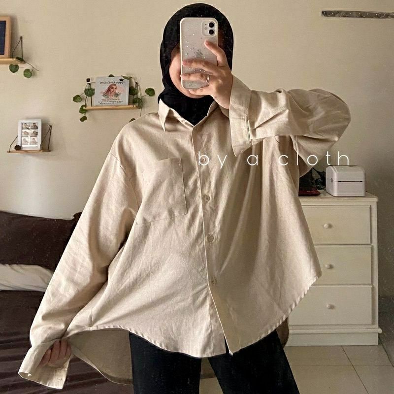 Olivia Shirt Kemeja Linen Wanita Oversize Bahan Linen Premium Ld 120