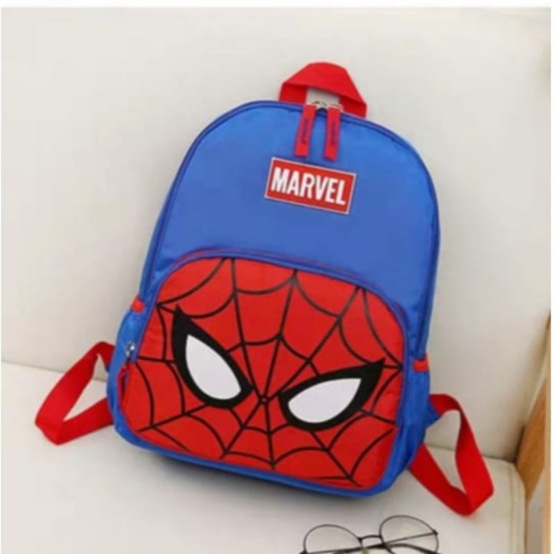 TAS MARVEL CAPTAIN AMERICA HITAM BIRU MERAH SPIDERMAN ANAK LUCU COWOK LAKI SEKOLAH PG TK SD RANSEL