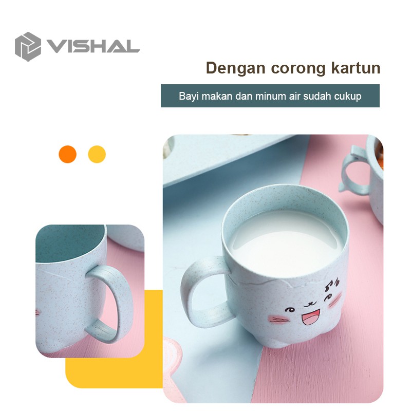 VISHAL Tempat Makan Set + Gelas + Mangkok / Tempat Sendok Garpu&amp;Amp Sumpit Piring Makan Anak Kartun