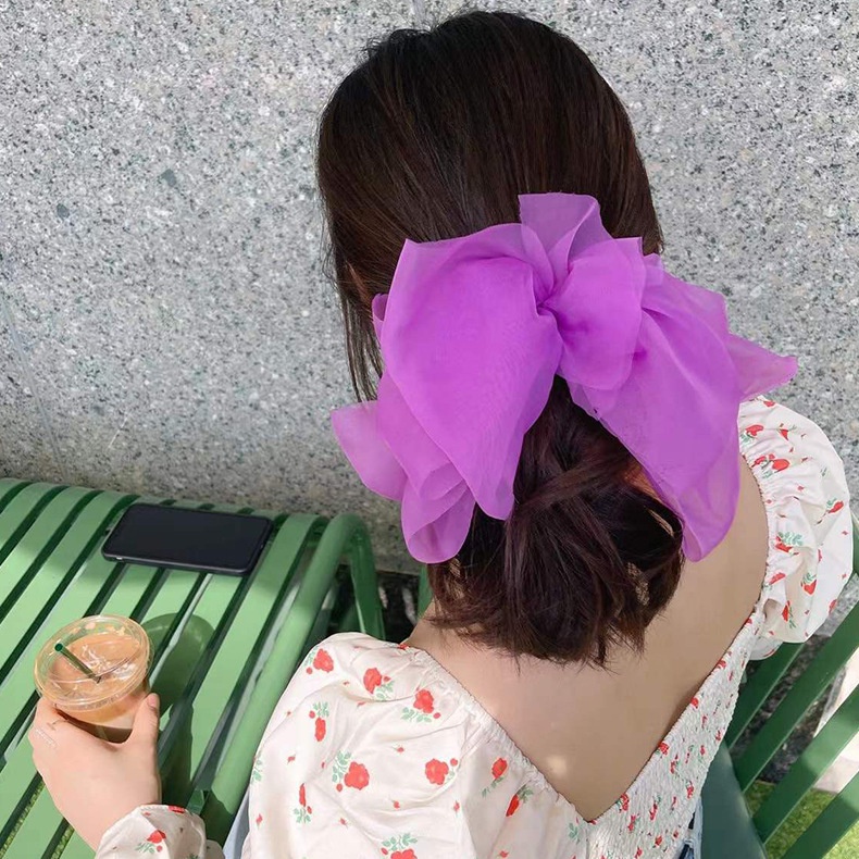 JEPIT RAMBUT PITA BESAR BOW KNOT KAIN MESH FAIRY SUMMER BIG BUTTERFLY RIBBON HAIRPIN ELEGAN SATIN FRENCH RETRO SILK BIG FAIRY FEMINIM RIBBON HAIRCLIP BESAR BLACK COLOR WARNA HITAM HAIR SNAP AKSESORIS ACCESSORIES PIN KOREA PRINCESS STYLE