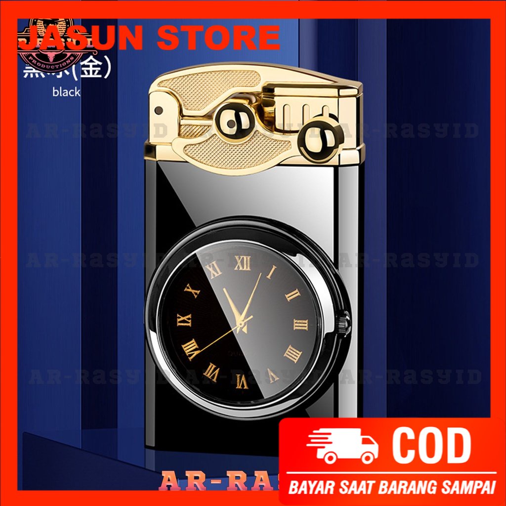 BISA COD! Korek Api 2 Api Las Gas Jam Elegan Watch Rocker Clock Lighter QD-2023 1904