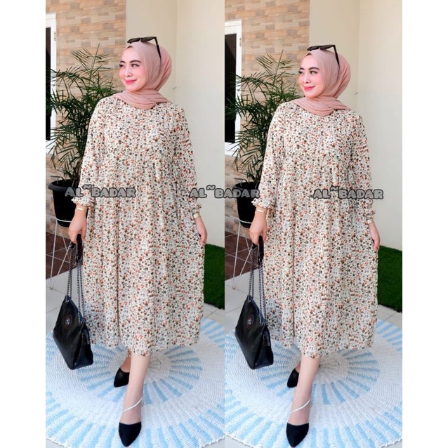 BISA [ COD] DRESS MIDI CERUTY BABY DOLL / MIDI DRESS BAHAN CERUTY BABY DOLL MOTIF BUNGA/ DRESS MIDI MODEL TER BARU/ MOTIF BUNGA KEKINIAN