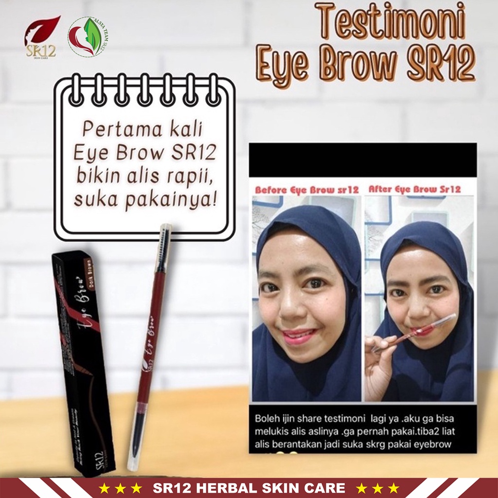 Pensil Alis Perfect Eye Brow &amp; Eye Liner SR12 | Eye Brow 2in1 | Eye Brow Waterproof | Pensil Alis SR12 | Pensil Alis 2in1 | Mempercantik Alis | Kuas Pencil Alis Coklat Bpom Mudah Diaplikasikan | Kosmetik Mata