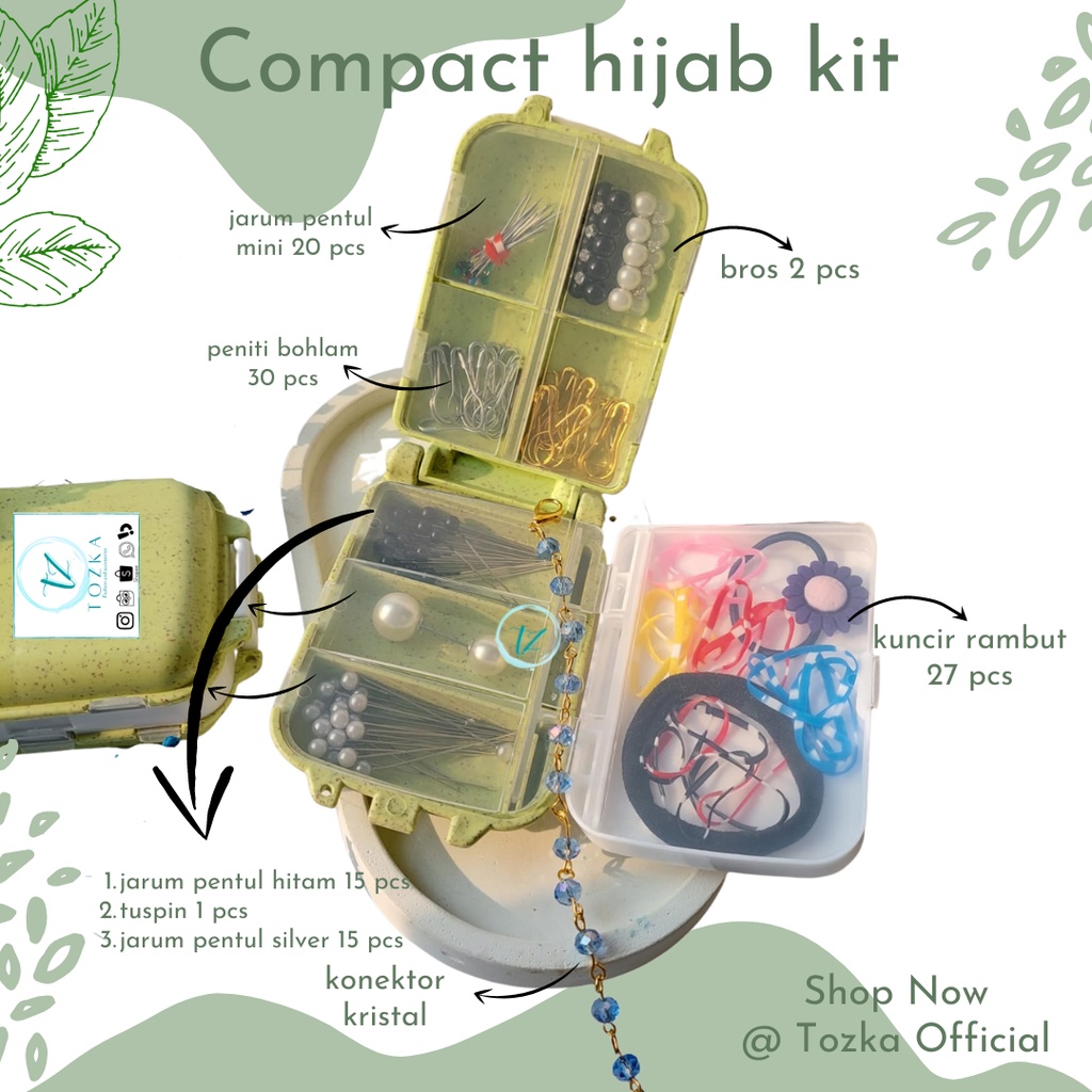 Hijab kit travel I box aksesoris hijab I compact hijab kit I Paket peniti jarum