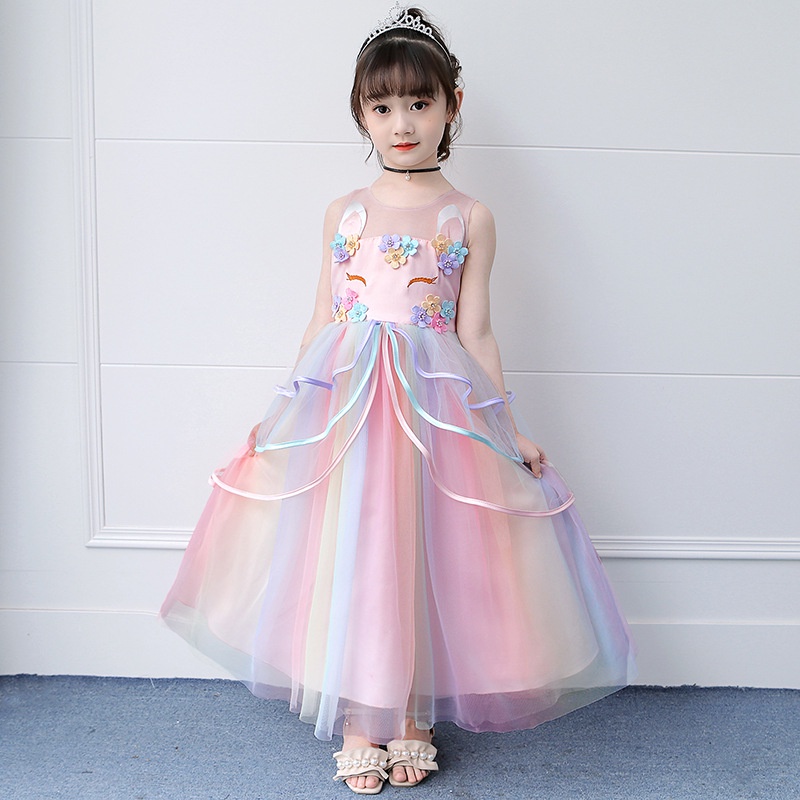 4t-13t Dress Unicorn Anak Panjang Gamis Unicorn Anak Lengan Pendek Baju Ulang Tahun-- Berikan Hadiah