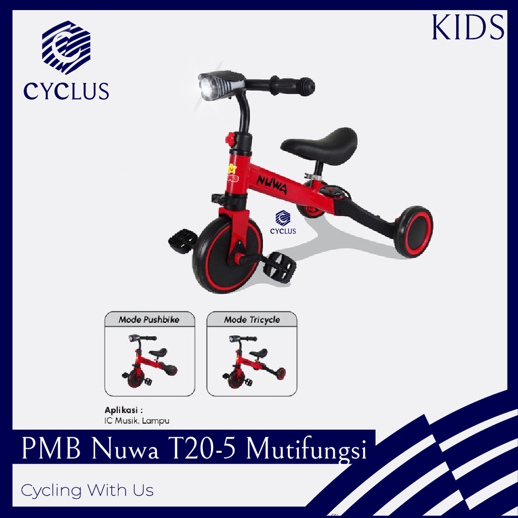 Sepeda Pushbike Balancebike Anak PMB Nuwa T 20-6 Multifungsi T 20-5 Musik Lampu