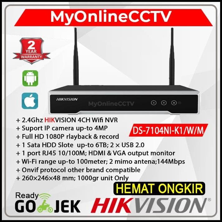 Ds-7104Ni-K1/W/M Hikvision Nvr 4Ch Perekam Ip Cam Cctv Wireless Wifi