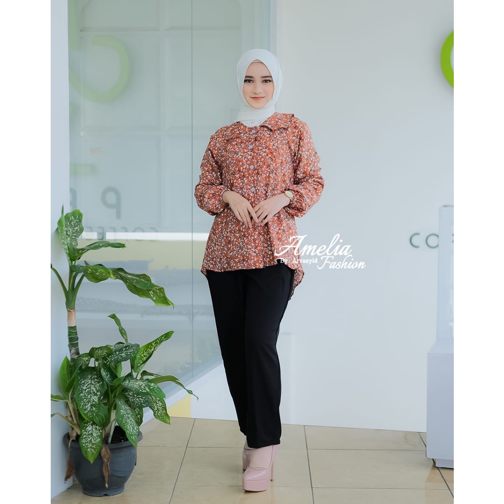 KEMEJA SET CELANA KERJA WANITA samira sakila arofa rania setelan one set tali pisah baju kerja wanita muslim muslimah ootd fashion hits modis motif bunga motif salur kotak kemeja blouse atasan