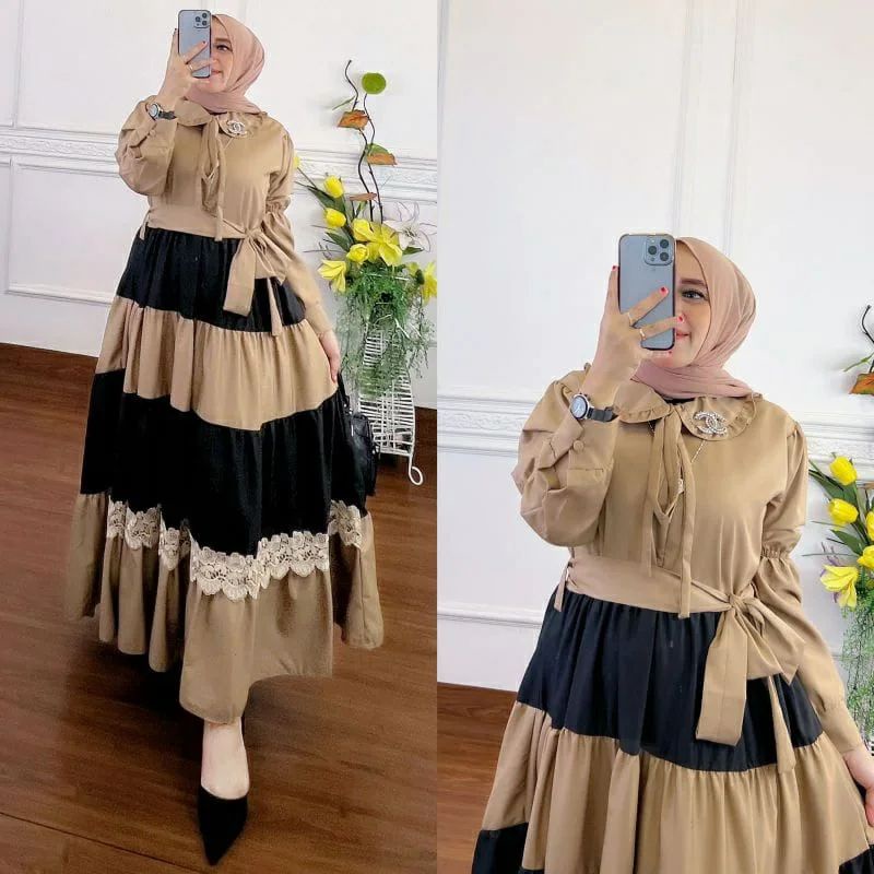 GAMIS WANITA KEKINIAN AURORA DRESS BAHAN KATUN RAYON MIX RENDA LD 110 CM PB 137 GAMIS WANITA TERBARU 2023 KEKINIAN / GAMIS KATUN RAYON PREMIUM / DRESS WANITA TERBARU KEKINIAN / MAXI DRESS WANITA JUMBO