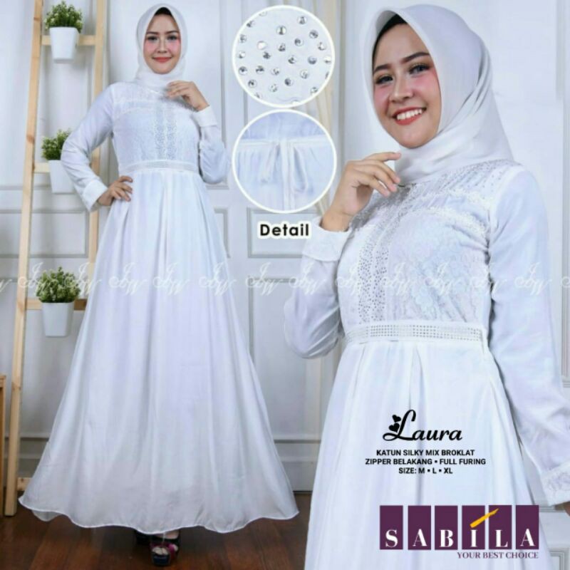 GAMIS PUTIH KATUN SILKY MEWAH / GAMIS PUTIH LEBARAN