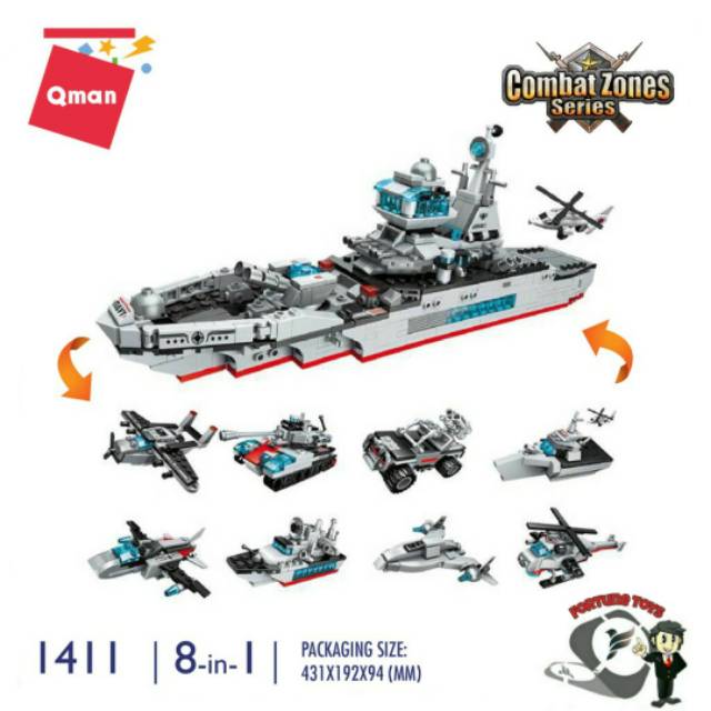 Lego Qman 1411 Kapal Perang Marine Cruiser 8in1 Bongkar Pasang Block Bricks