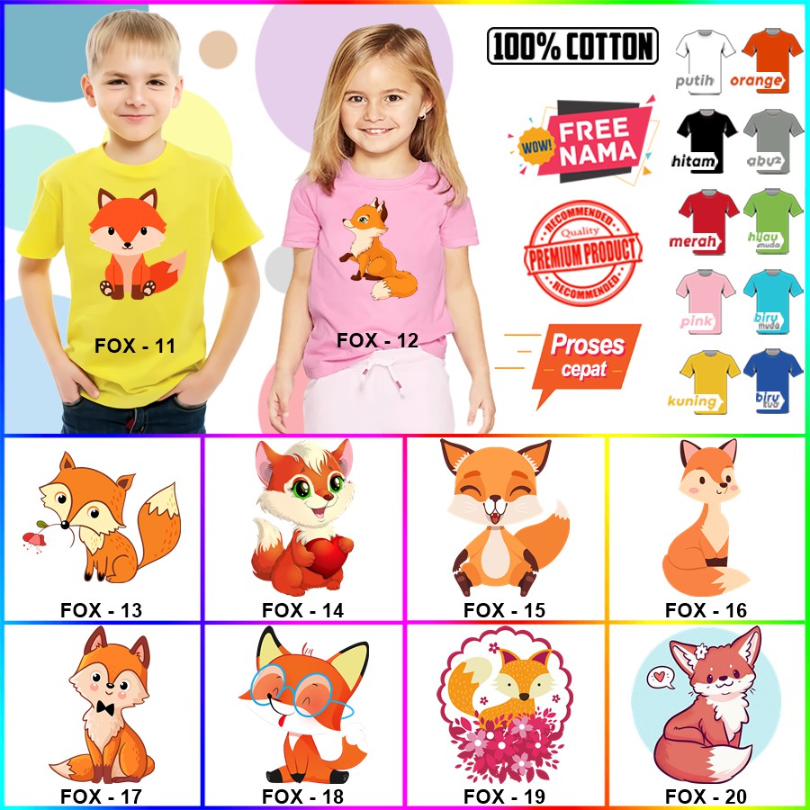 Baju Kaos ANAK DAN DEWASA FOX RUBAH COUPLE (FREE NAMA)