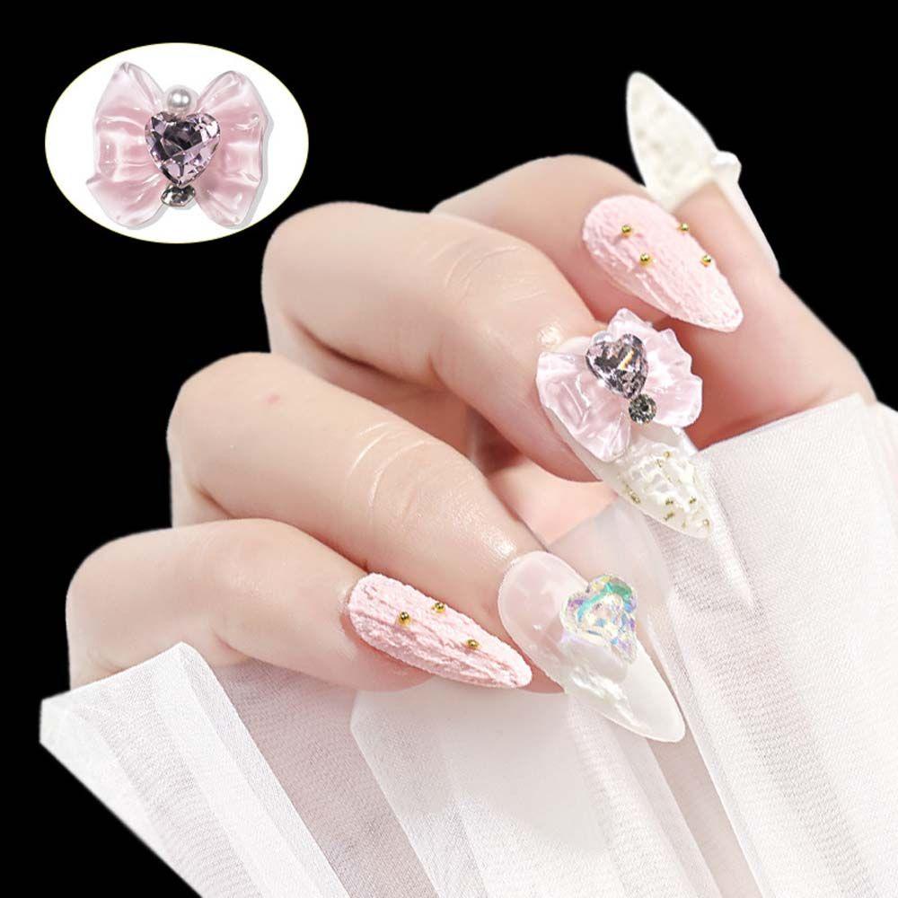 Mxbeauty Bow Nail Art Dekorasi Warna-Warni Manis Mutiara Imitasi Fashion Ikatan Simpul Hiasan Kuku 3D Perhiasan Kuku