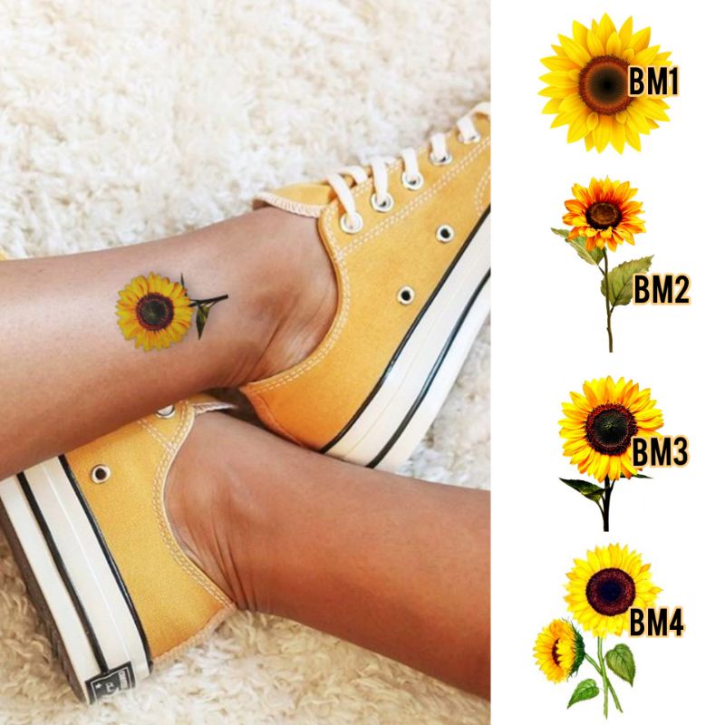 Tato Temporer Bunga matahari Tato sunflower berwarna Tato simple Stiker Tato Minimalis - BM