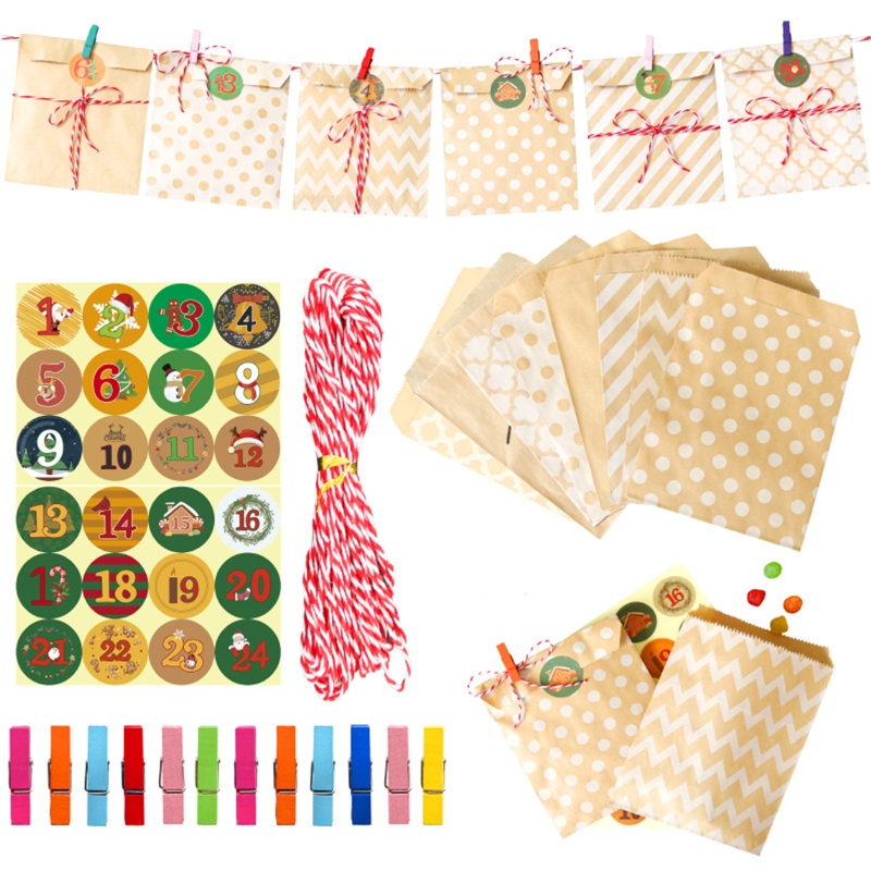 Zzz 24pcs / Set Kantong Kertas Kraft Motif Natal Untuk Kemasan Makanan / Permen / Hadiah