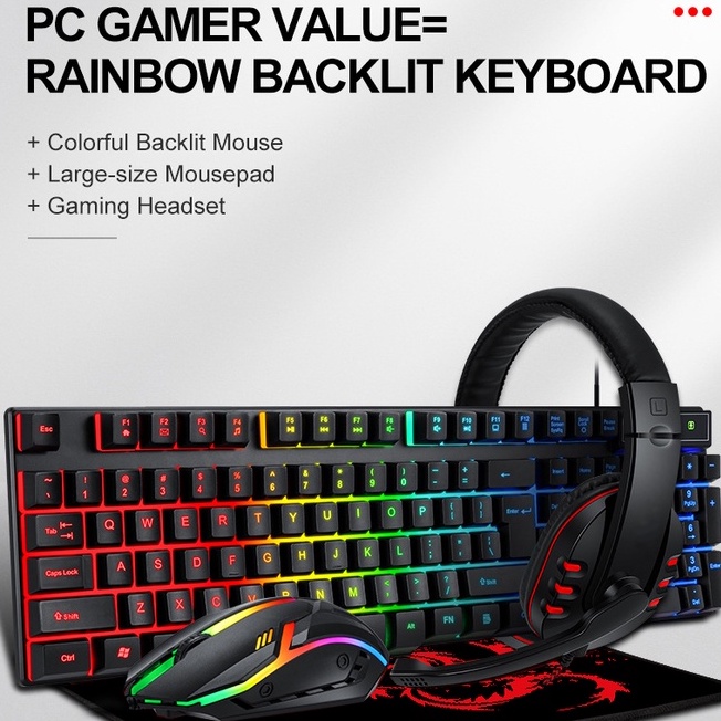 【COD】Jovitech 4 in 1 Combo Gaming Keyboard Mouse Headset Mousepad Gaming Bundling