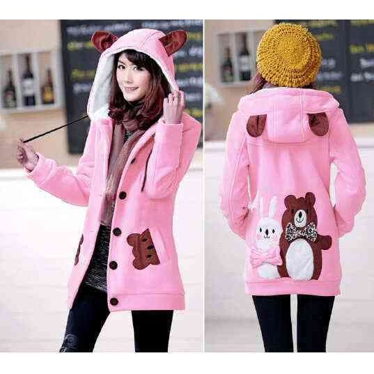Jaket Muslimah Wanita Hoodie Abu Pink Korea 03