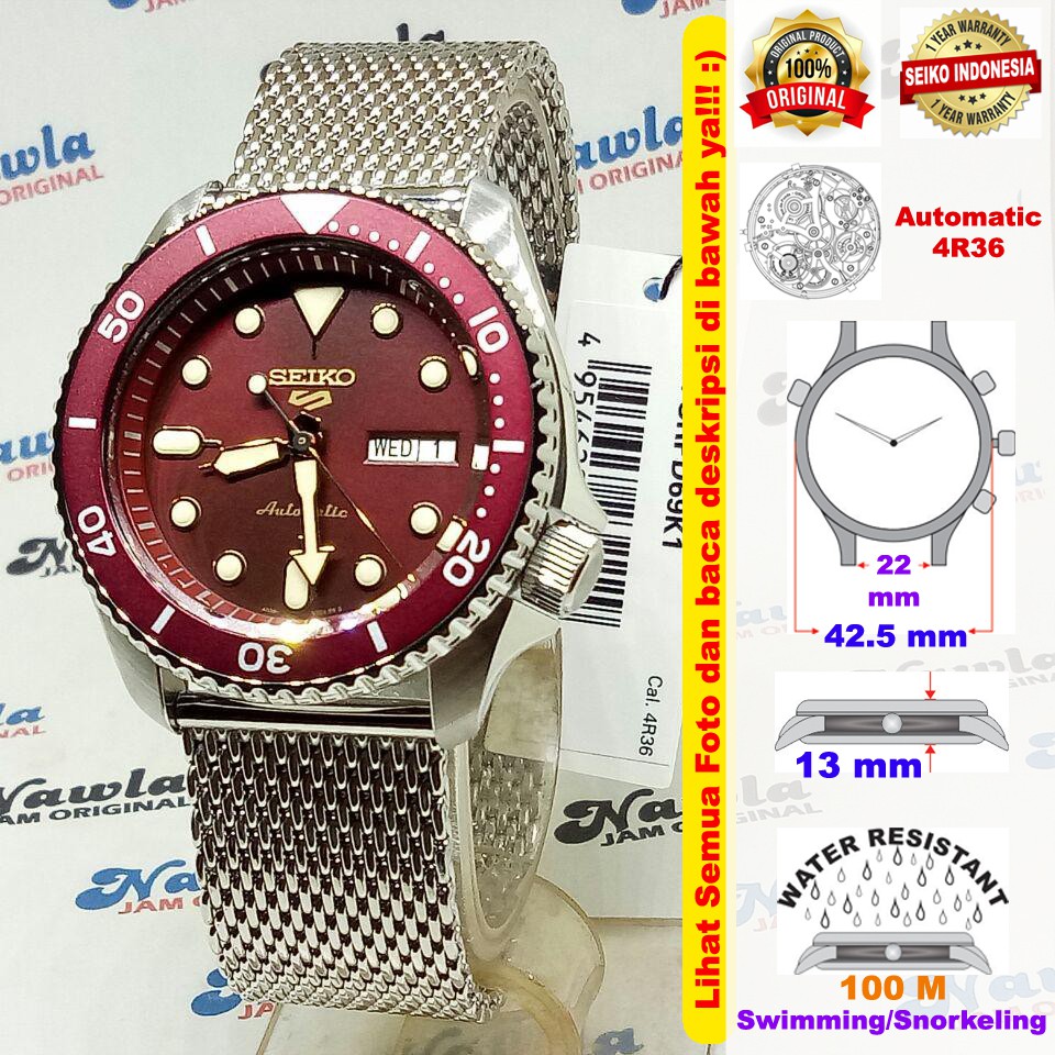 Seiko 5 Sports SRPD69K1 Automatic Maroon Dial - Jam Tangan Pria SRPD69