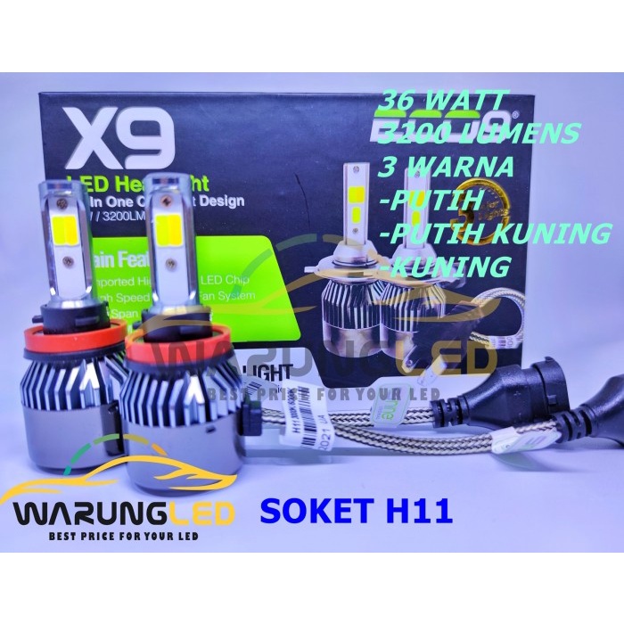 LAMPU LED FOGLAMP MOBIL LED X9 ECO9 LUMINOS H11 3 WARNA SUPER BRIGHT