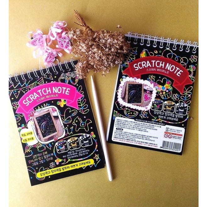 

Sketsagambar- Ecer Memo Scratch Note / Scratch Book + Stick / Buku Hitam Rainbow -Buku-Gambar-