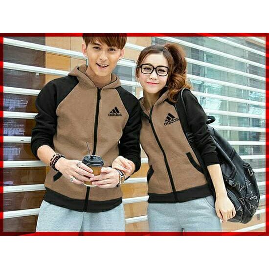 Couple Jaket Hoodie Adidas Brown Lgn Black