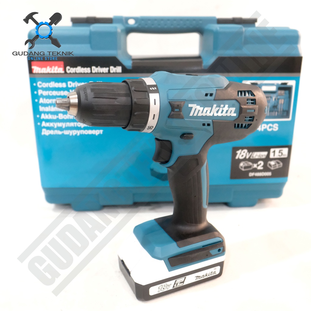 Mesin Bor CORDLESS 13mm MAKITA DF488 18V / Bor Tangan Besi Kayu Beton BATERAI DF 488 - Cordless Drill Driver