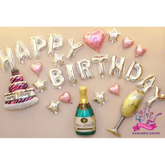 HAPPY BIRTHDAY CHAMPAGNE DEKORASI SET/PAKET ULTAH DEWASA
