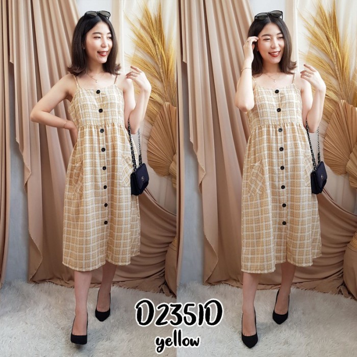 D2351 DRESS MIDI WANITA CASUAL TANPA LENGAN POLOS