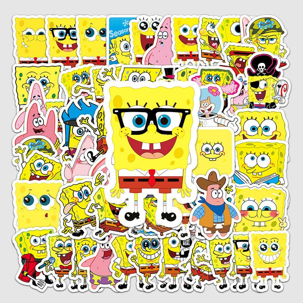 Agustina SpongeBob SquarePants Sticker Mini 60 Pcs Kartun Gitar Laptop Motor Sekolah Kantor Perlengkapan Koper SpongeBob SquarePants Graffiti Stickers