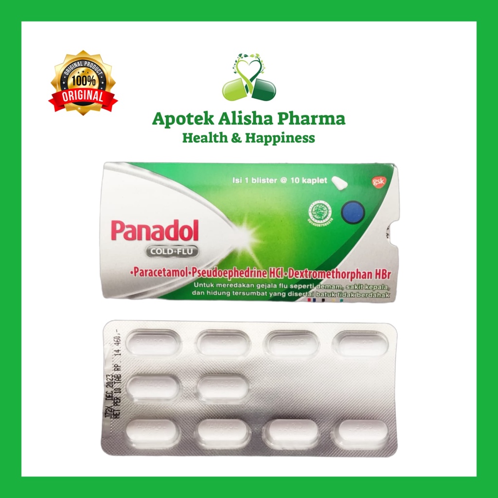 Panadol Cold&amp;Flu Tablet (Strip 10tablet) - Panadol Hijau Tablet Obat Flu Pilek / Batuk / Panas Demam Dewasa