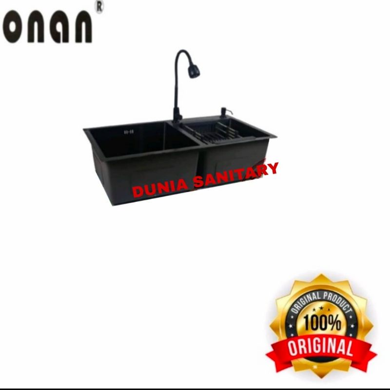 Paket Bak Cuci Piring ONAN 8245 BLACK ORIGINAL Kitchen sink Hitam Stainless SUS 303