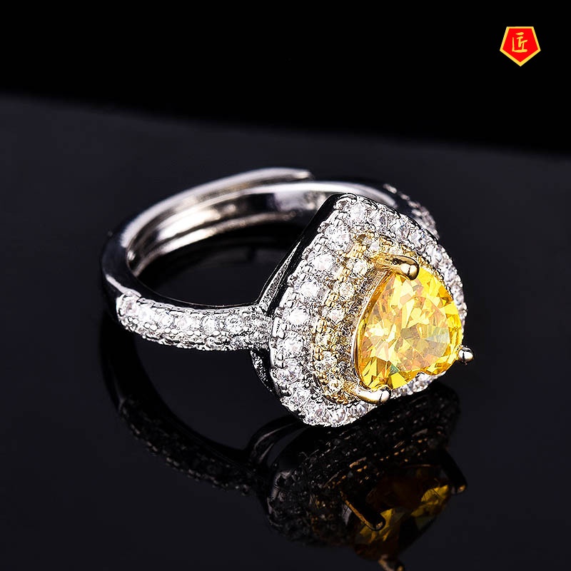 [Ready Stock]Luxury Citrine Love Heart-Shaped Open Ring