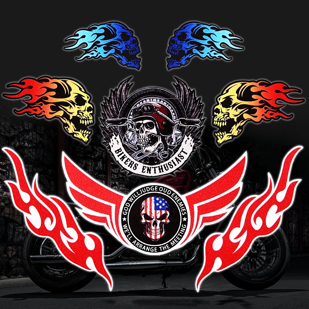 Sticker Reflektor Dekorasi Tangki Bensin Motor Harley Davidson Motif Gambar Skull