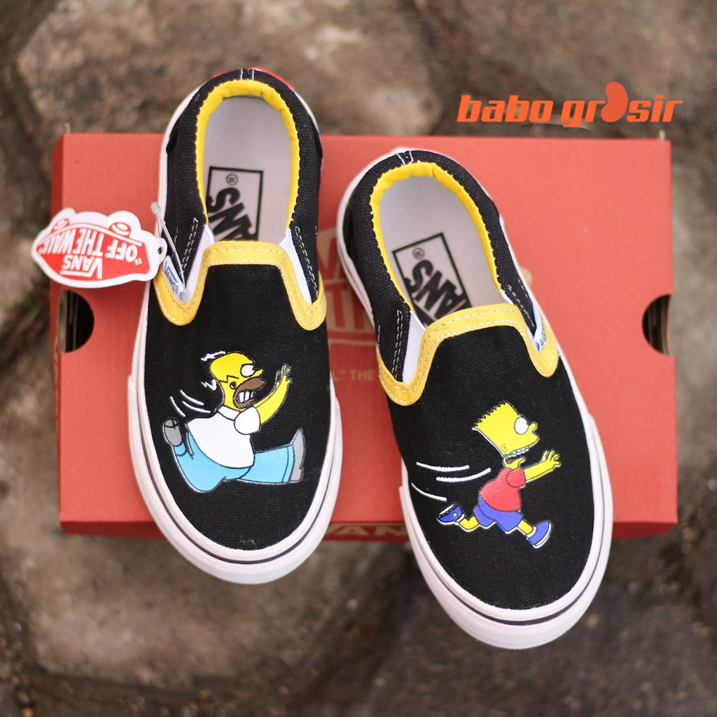 BEST QUALITY Sepatu Anak Vans Slip On The Simpsons Bart and Homer, Tapak Gum Outsole Anti Slip, Tag Made in China, Import Premium