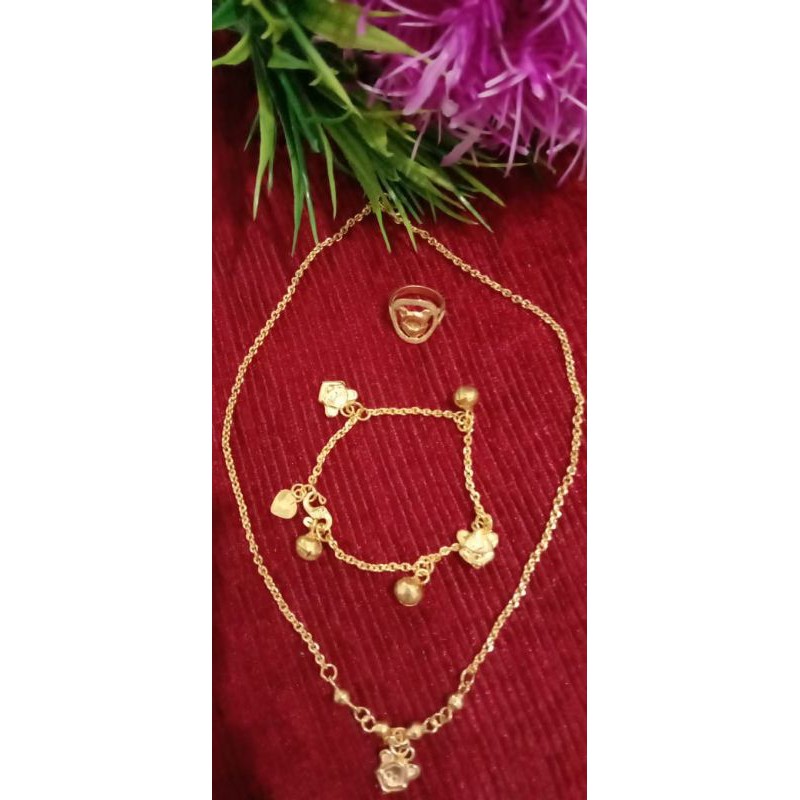 set kalung,cincin dan gelang emas muda kadar renda