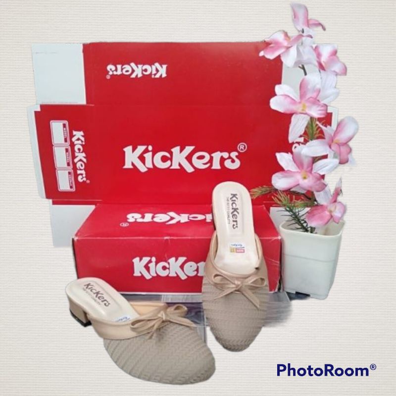 sandal wanita kickres slop model pita hak 3cm   - SANDAL KICKRES KEKINIAN