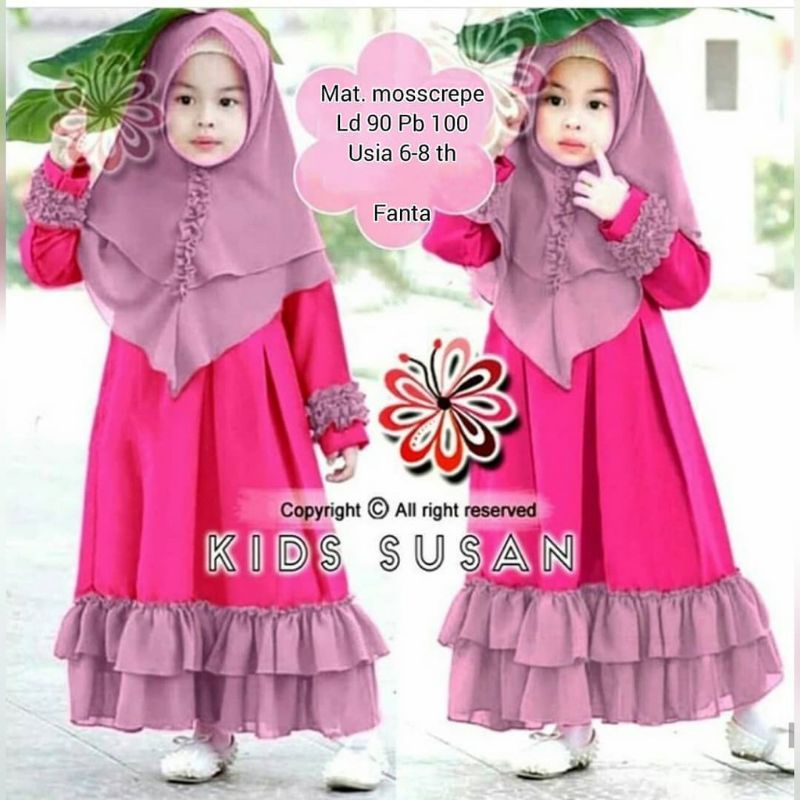 gamis anak SUSAN SYAR'I KIDS SET HIJAB /gamis anak one set hijab/gamis anak kekinian