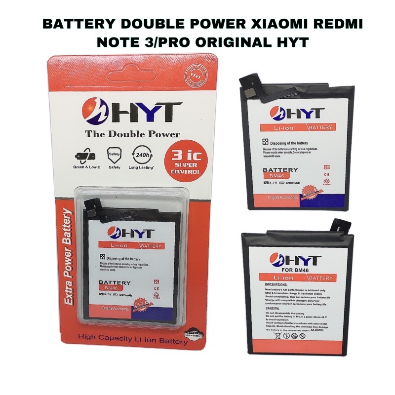 BATTERY DOUBLE POWER XIAOMI REDMI NOTE 3 / PRO BM-46 ORIGINAL HYT