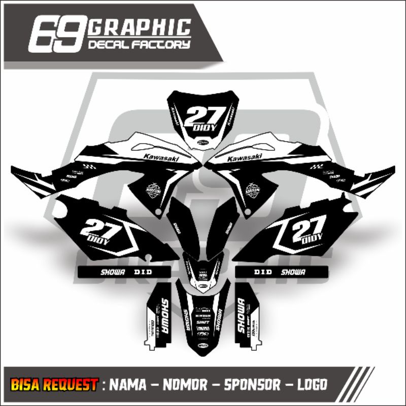 DECAL STICKER KLX BF FULL BODY SUPERMOTO HITAM LIS PUTIH