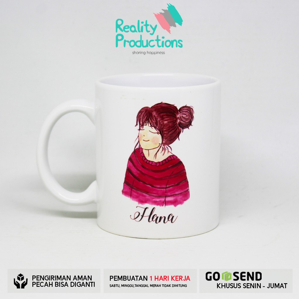 Mug Doodle Wanita Casual untuk Kado Ulang Tahun