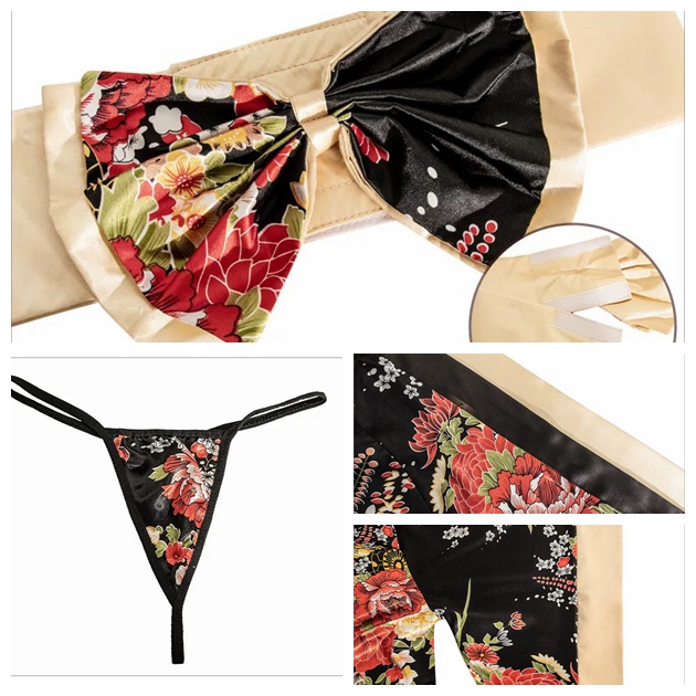 Lingerie Sexy Kimono Cosplay Kostum Satin leher V Wanita Baju Tidur Set 3A398