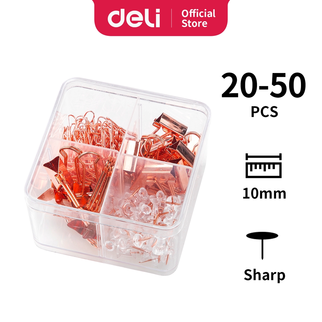 

Deli Office Combination Penjepit kertas / Paper Clip Binder Clip and Push Pin Rose Gold 78551
