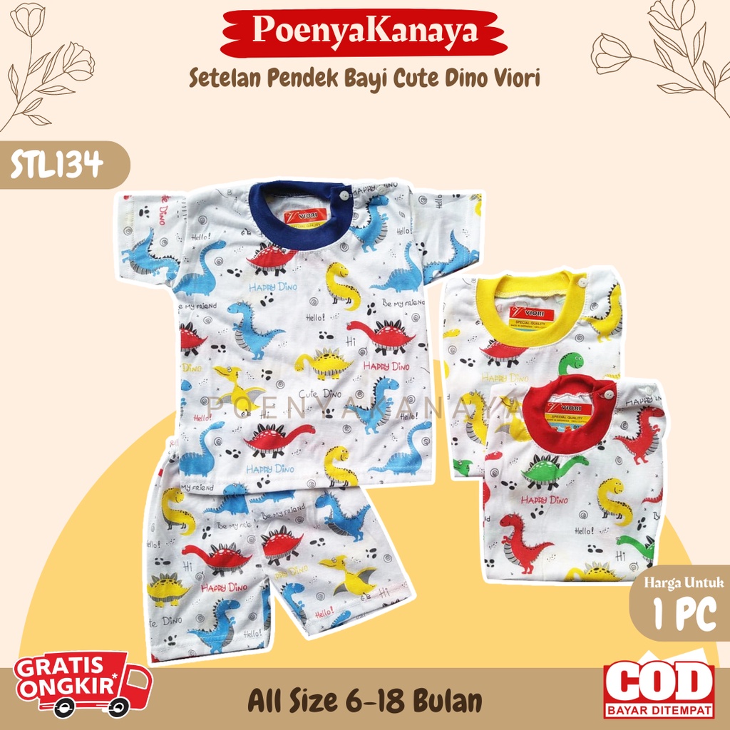 Setelan Baju Bayi Pendek OBLONG CUTE DINO Viori 6-18 Bulan STL134