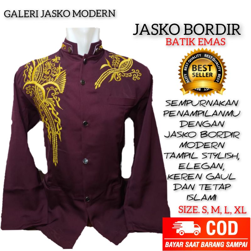 Baju Koko dewasa Merah Marun | Jasko Bordir Emas | Jasko Bordir | Jas Koko Pria dewasa | Jas Koko
