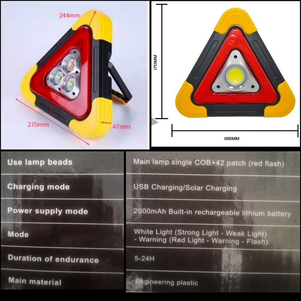 Lampu Sorot Emergency Car Segitiga Pengaman Segi Tiga Darurat Mobil / Rambu Segitiga