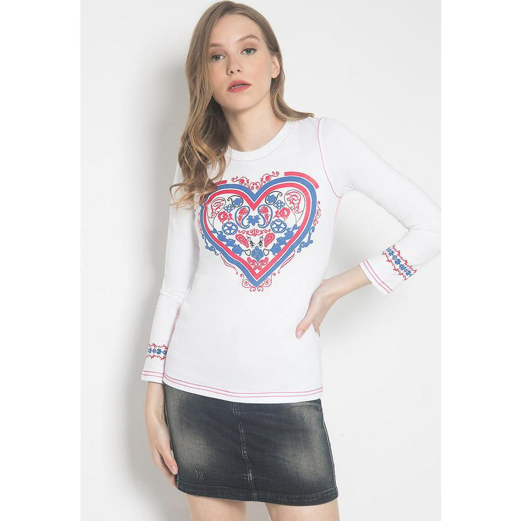 LGS - Kaos Wanita - Sablon - Lengan Panjang - Putih - Slim Fit - LTS.555.T883M.019.C
